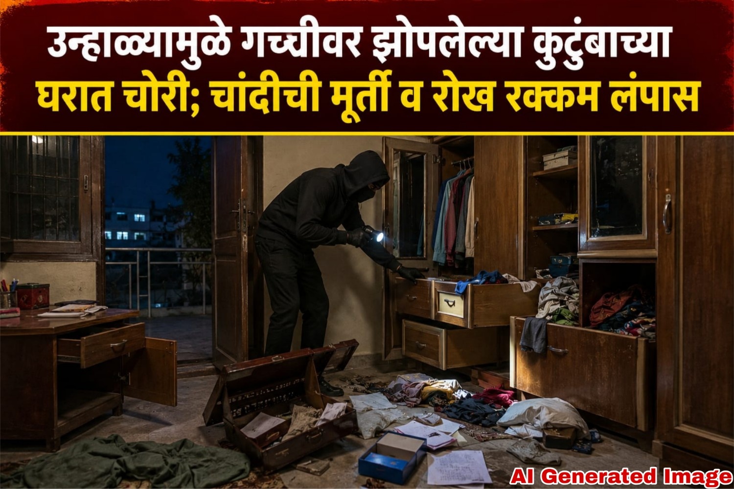 उन्हाळ्यामुळे गच्चीवर झोपलेल्या कुटुंबाच्या घरात चोरी; चांदीची मूर्ती व रोख रक्कम लंपास