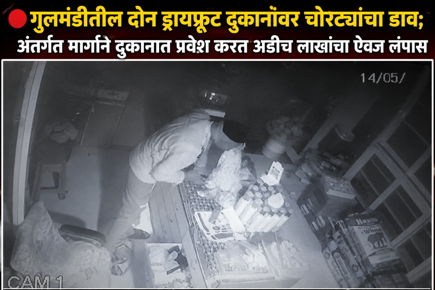 🔴 गुलमंडीतील दोन ड्रायफ्रूट दुकानांवर चोरट्यांचा डाव; अंतर्गत मार्गाने दुकानात प्रवेश करत अडीच लाखांचा ऐवज लंपास