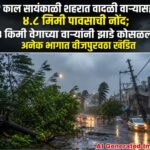 🌧️ काल सायंकाळी शहरात वादळी वाऱ्यासह ४.८ मिमी पावसाची नोंद; ६३ किमी वेगाच्या वाऱ्यांनी झाडे कोसळली, अनेक भागात वीजपुरवठा खंडित