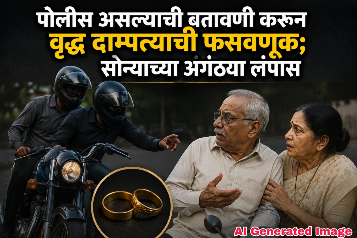 पोलीस असल्याची बतावणी करून वृद्ध दाम्पत्याची फसवणूक; सोन्याच्या अंगठ्या लंपास