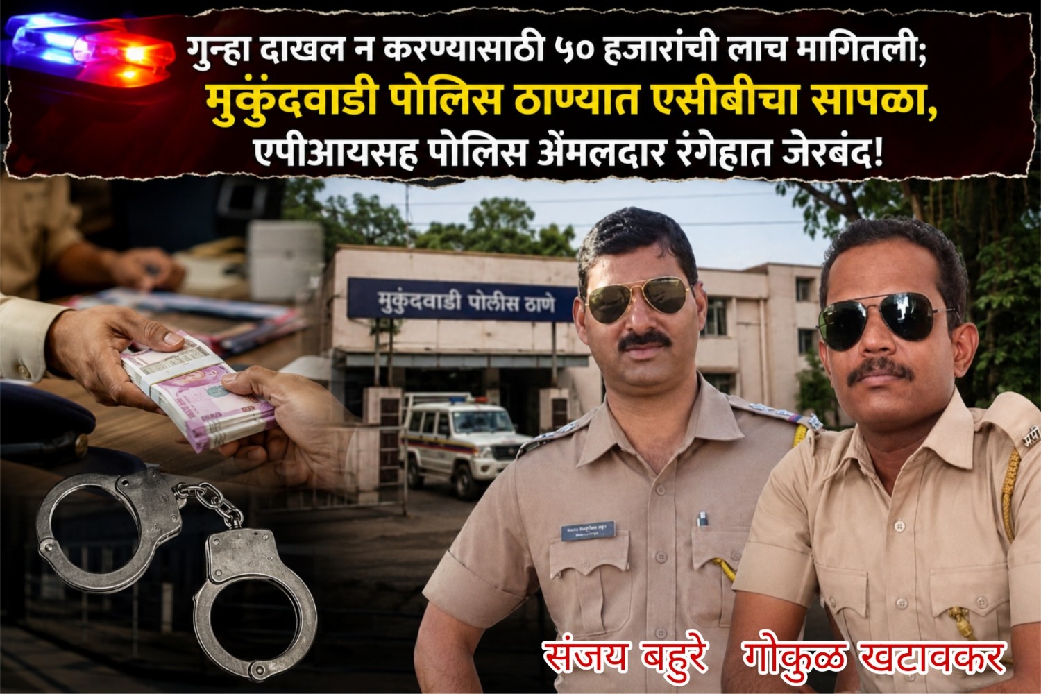 🚨 गुन्हा दाखल न करण्यासाठी ५० हजारांची लाच मागितली; मुकुंदवाडी पोलिस ठाण्यात एसीबीचा सापळा, एपीआयसह पोलिस अंमलदार रंगेहात जेरबंद!