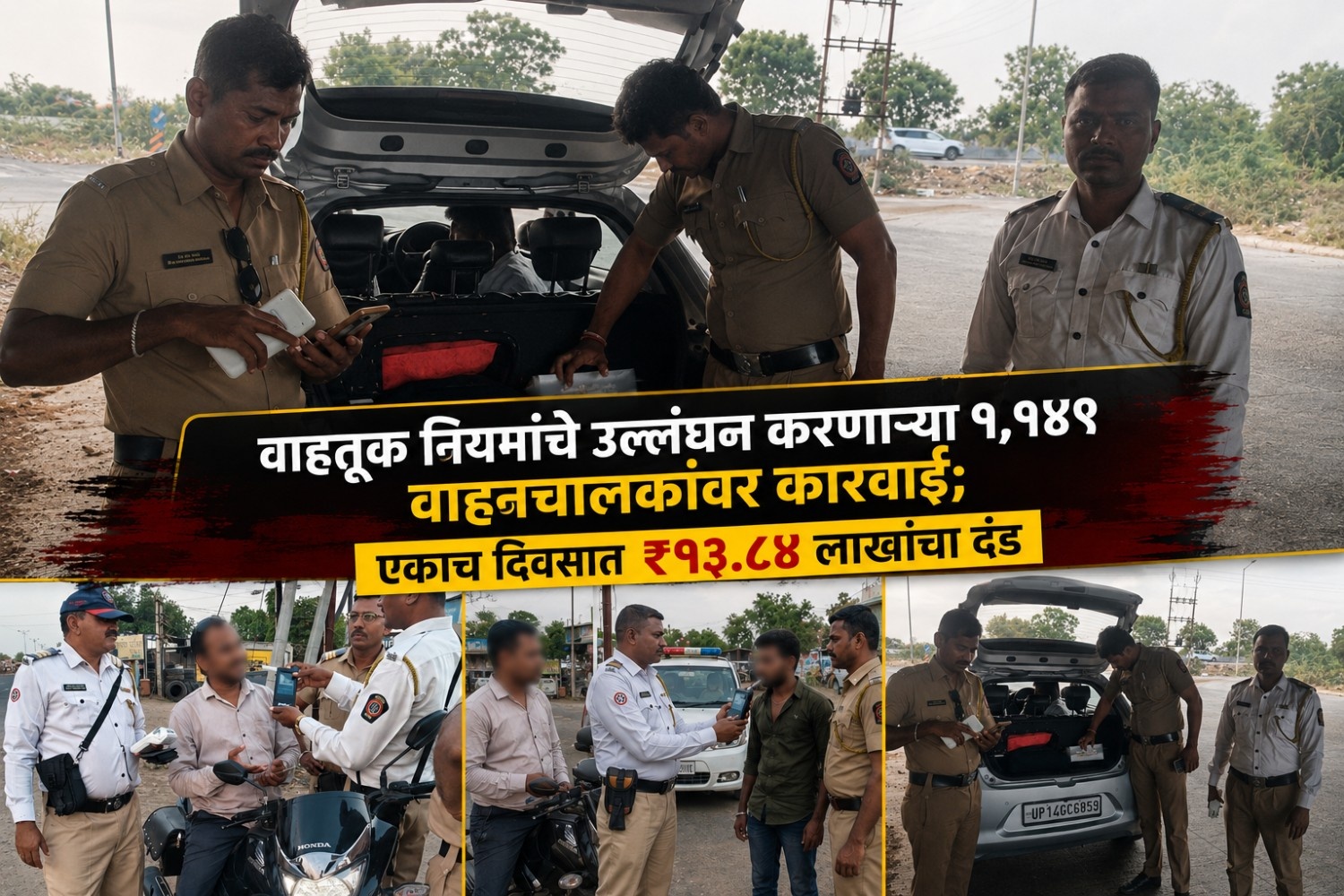 वाहतूक नियमांचे उल्लंघन करणाऱ्या १,१४९ वाहनचालकांवर कारवाई; एकाच दिवसात ₹१३.८४ लाखांचा दंड