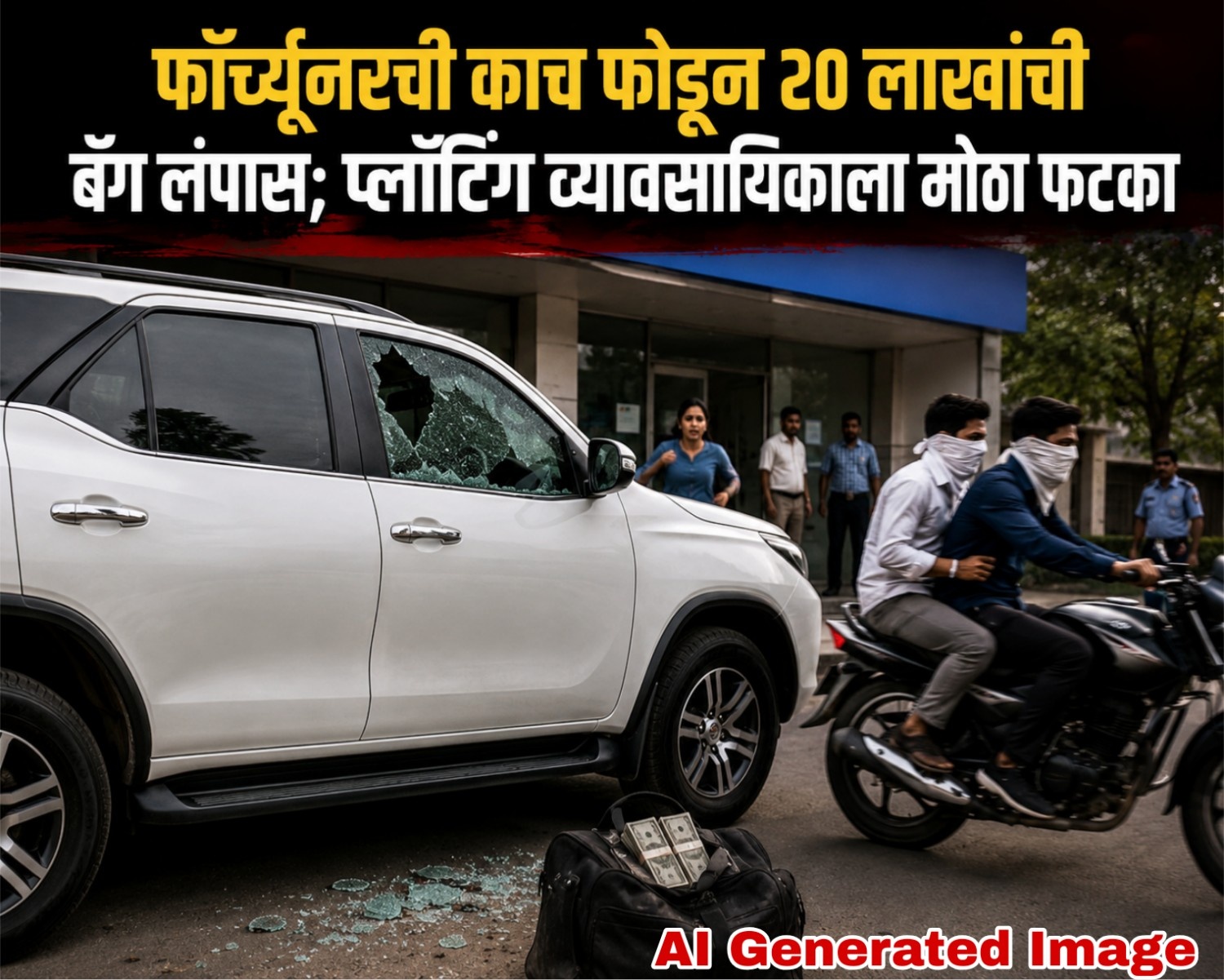 फॉर्च्यूनरची काच फोडून २० लाखांची बॅग लंपास; प्लॉटिंग व्यावसायिकाला मोठा फटका