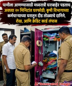 “पत्नीला आणण्यासाठी मध्यरात्री घराबाहेर पडताच अवघ्या २० मिनिटांत घरफोडी; कृषी विभागाच्या कर्मचाऱ्याच्या घरातून दीड तोळ्याचे दागिने, रोकड आणि क्रेडिट कार्ड लंपास