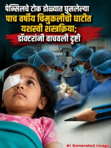 पेन्सिलचे टोक डोळ्यात घुसलेल्या पाच वर्षीय चिमुकलीची घाटीत यशस्वी शस्त्रक्रिया; डॉक्टरांनी वाचवली दृष्टी