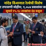 नांदेड विभागात रेल्वेची विशेष तिकीट तपासणी मोहीम; १,०८७ प्रवाशांवर कारवाई, सुमारे ₹५.९८ लाखांचा दंड वसूल