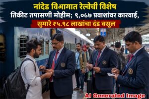 नांदेड विभागात रेल्वेची विशेष तिकीट तपासणी मोहीम; १,०८७ प्रवाशांवर कारवाई, सुमारे ₹५.९८ लाखांचा दंड वसूल