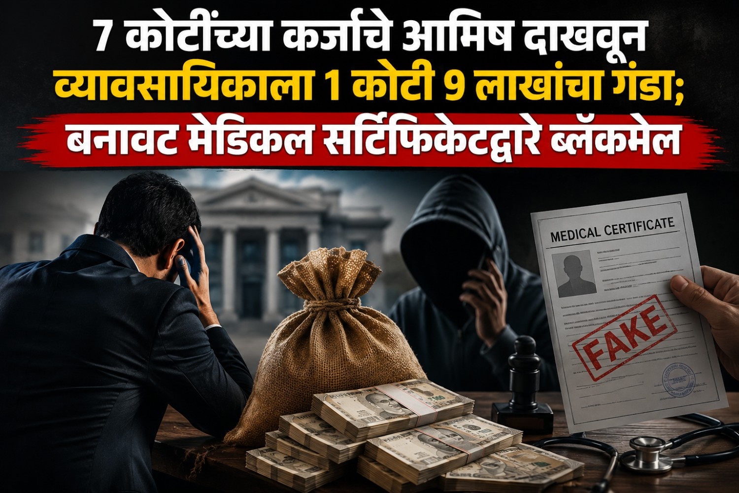 ७ कोटींच्या कर्जाचे आमिष दाखवून व्यावसायिकाला १ कोटी ९ लाखांचा गंडा; बनावट मेडिकल सर्टिफिकेटद्वारे ब्लॅकमेल