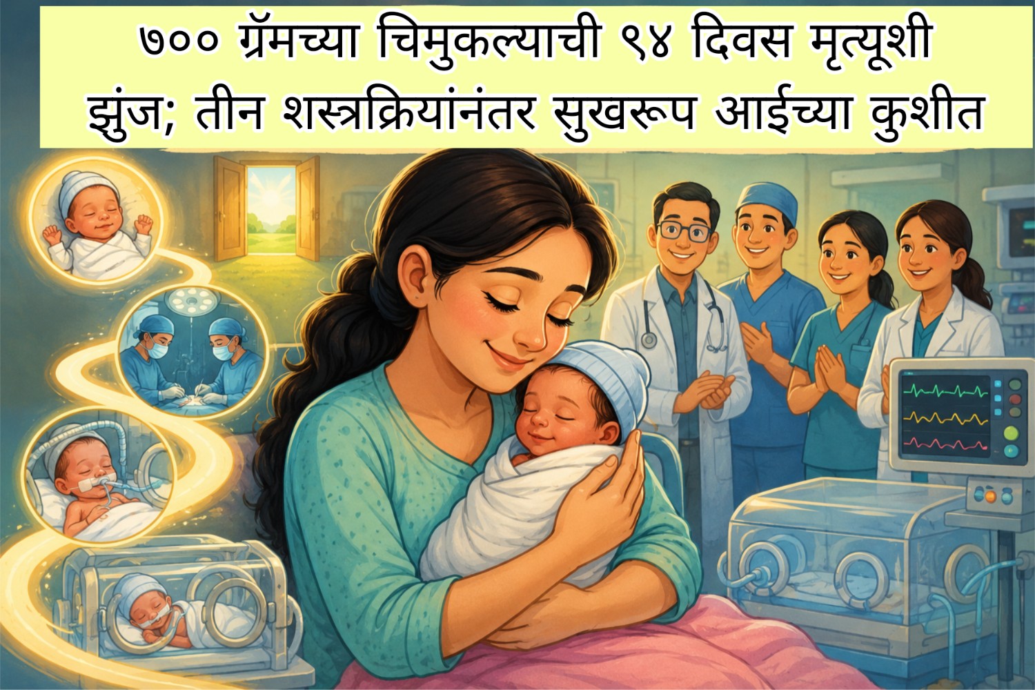 ७०० ग्रॅमच्या चिमुकल्याची ९४ दिवस मृत्यूशी झुंज; तीन शस्त्रक्रियांनंतर सुखरूप आईच्या कुशीत