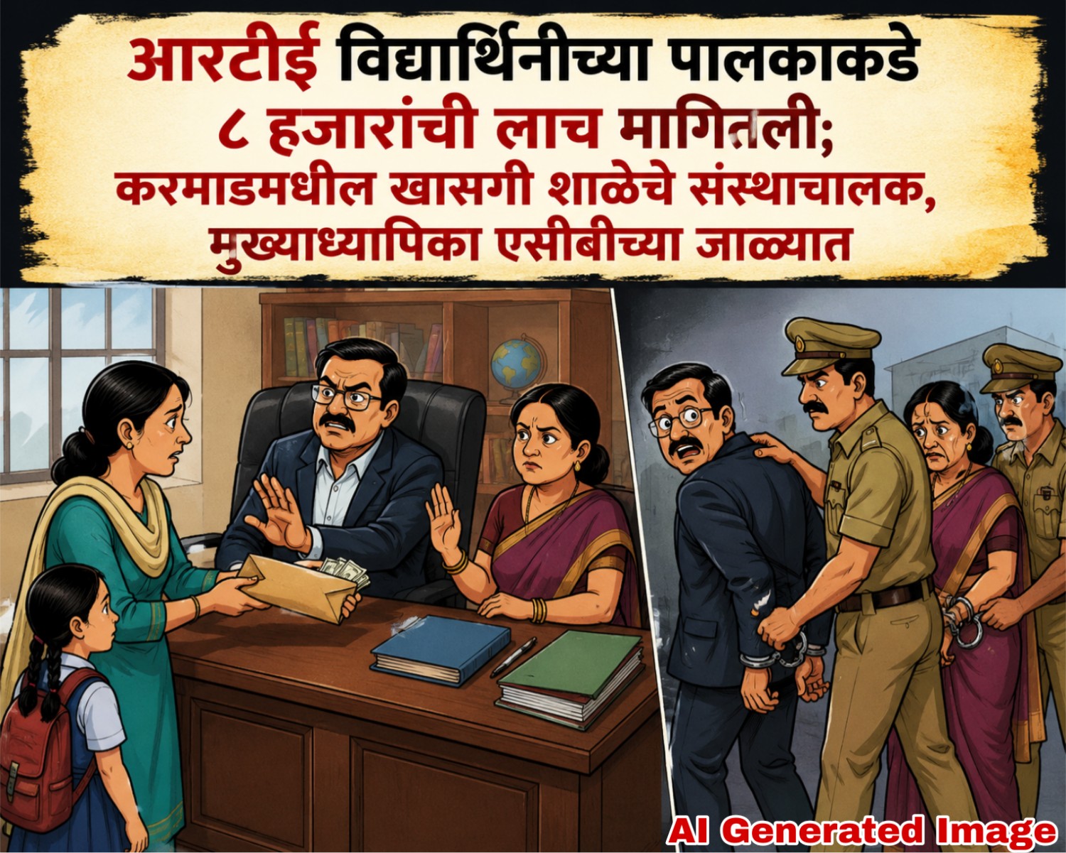 आरटीई विद्यार्थिनीच्या पालकाकडे ८ हजारांची लाच मागितली; करमाडमधील खासगी शाळेचे संस्थाचालक, मुख्याध्यापिका एसीबीच्या जाळ्यात