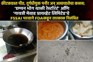 कीटकग्रस्त पीठ, दुर्गंधीयुक्त पनीर अन् अस्वच्छतेचा कळस; ‘छप्पन भोग थाळी रेस्टॉरंट’ आणि ‘गायत्री मेवाड प्रायव्हेट लिमिटेड’चे FSSAI परवाने FDAकडून तात्काळ निलंबित