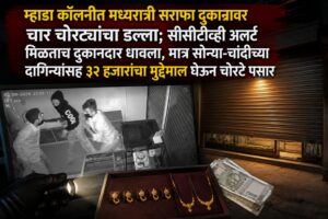 म्हाडा कॉलनीत मध्यरात्री सराफा दुकानावर चार चोरट्यांचा डल्ला; सीसीटीव्ही अलर्ट मिळताच दुकानदार धावला, मात्र सोन्या-चांदीच्या दागिन्यांसह ३२ हजारांचा मुद्देमाल घेऊन चोरटे पसार