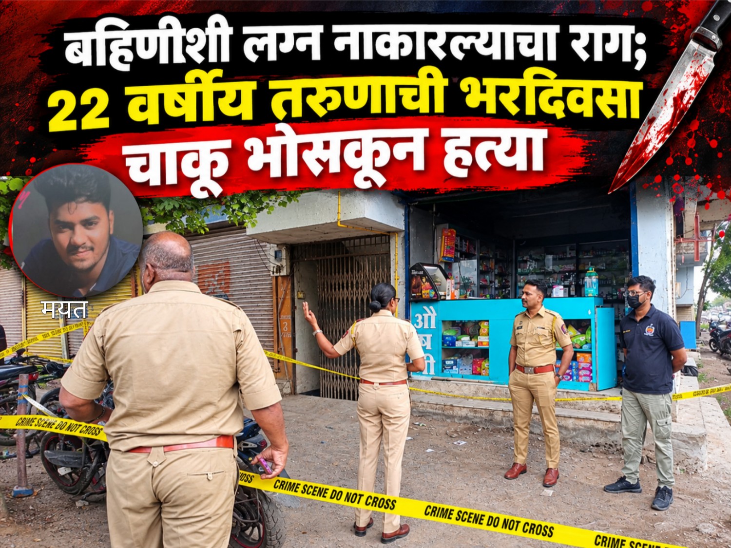 बहिणीशी लग्न नाकारल्याचा राग; २२ वर्षीय तरुणाची भरदिवसा चाकू भोसकून हत्या