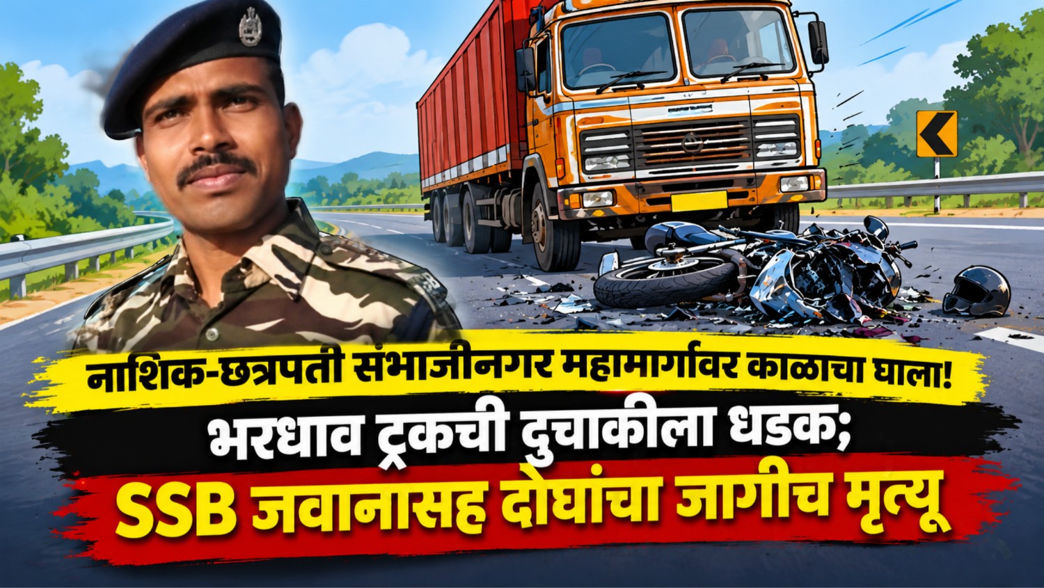 नाशिक-छत्रपती संभाजीनगर महामार्गावर काळाचा घाला! भरधाव ट्रकची दुचाकीला धडक; SSB जवानासह दोघांचा जागीच मृत्यू